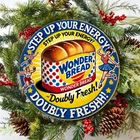 Vintage Round Wonder Bread Doubly Fresh Tin Metal Signs Home Décor 8x8