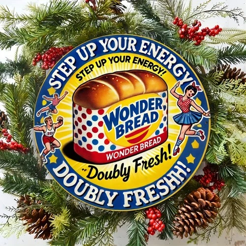 Vintage Round Wonder Bread Doubly Fresh Tin Metal Signs Home Décor 8x8