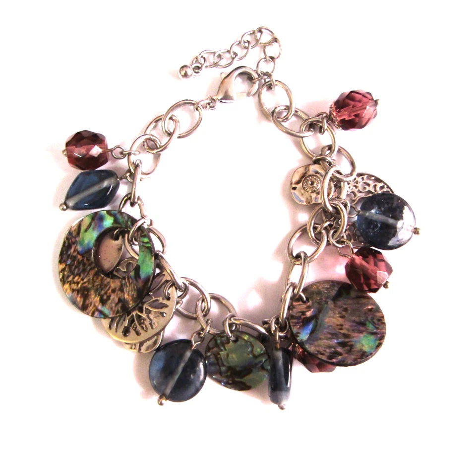 Abalone Shell Crystal Bead Cha Cha Bracelet or Anklet 1*7.5*9 Inch - Image 2 of 4