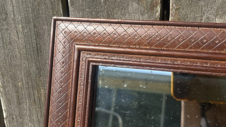 Pair 13” Square VTG Solid Wood Framed Carved Accent Mirrors THOMASVILLE 1980s - Image 3 of 4
