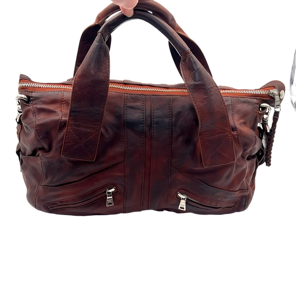 Andrew Marc Brown Leather Duffel Satchel Shoulder Tote Top Zip Closure Purse - Image 3 of 4