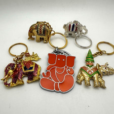 Elephant Keychain Lot of 5 Enamel Gold Tone Silver 2 hinged Thailand Bangkok