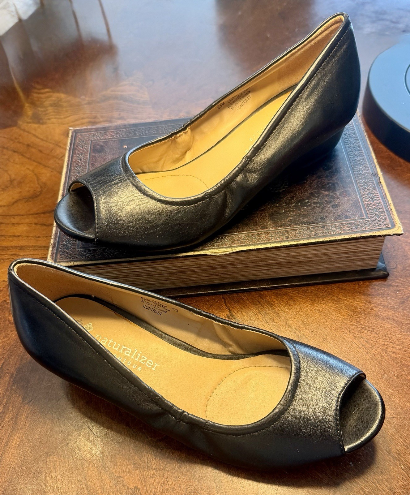 Naturalizer Black Peep Toe Heels Size 5.5M