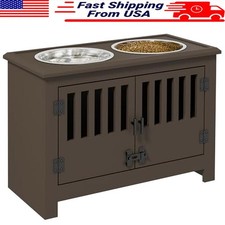 Elevated Dog Feeding Station W/ Storage Cabinet  Stainless Steel Bowls 37L New