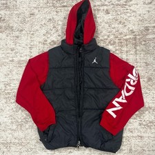 Air Jordan Boys Jacket Medium Red Black Puffer Full Zip Hoodie Youth Large