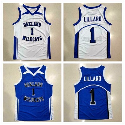 Lillard #1 Oakland Wildcats High School Basketball Jersey White Blue Stitched
