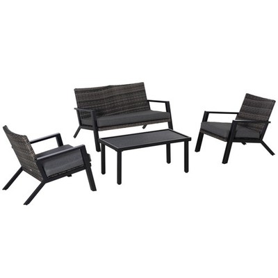 4 Piece Patio Outdoor Furniture Set Conversation Couch Sofa Armchair and Table