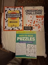 2 Crossword puzzle books, 1 book word search & sudoku & 2 mini activity books