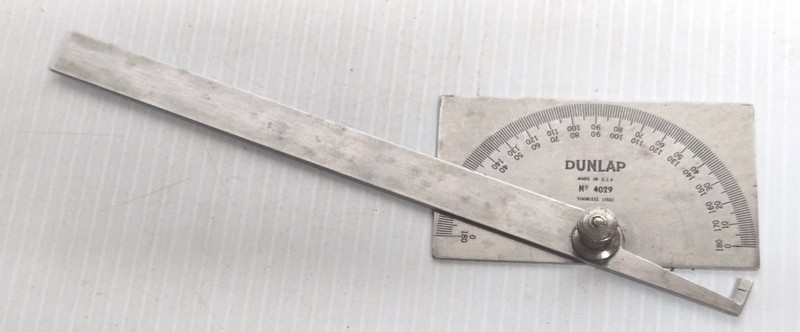 DUNLAP No. 4029 RECTANGULAR HEAD PROTRACTOR - 6" BLADE - STAINLESS STEEL