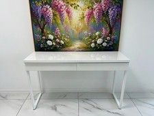 Moderner weißer Hochglanz Konsolentisch mit zwei Schubladen