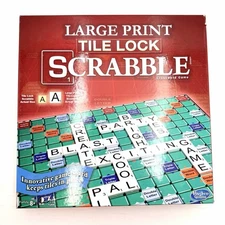 Scrabble Tile Lock board game LARGE PRINT Rotating board Hasbro EUC RARE