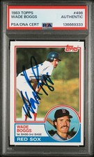 Wade Boggs Autograph Auto 1983 Topps Boston Red Sox Rookie RC Card #498 - PSA