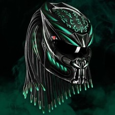 BOBBER MOTORCYCLE HELMET CUSTOM PREDATOR MINT GREEN FIRE ( DOT & ECE CERTIFIED )