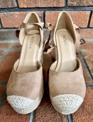 SODA Espadrille Wedge Platform Tie Up Closed Toe