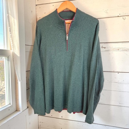 Tommy Bahama, Tommy Bahama Cotton Cashmere Quarter Zip Sweater XL Teal Green Mock Neck Soft