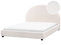 Polsterbett Bouclé Stoff Creme Weiß Mit Kopfteil Lattenrost 140X200 Cm Vaucluse