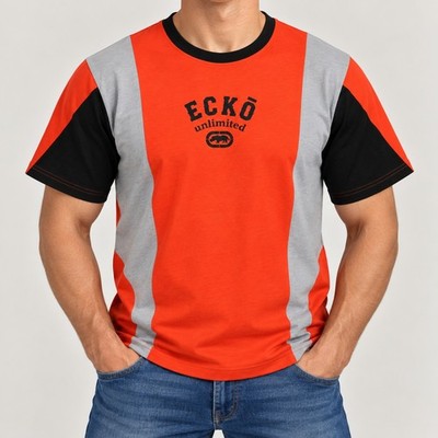 ECKŌ UNLTD. Herren T-Shirt Rot Grau Schwarz Y2K Streetwear Vintage Gr. M