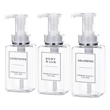  Shampoo and Conditioner Dispenser 3 Pcs Refillable Shampoo and 300ml Clear
