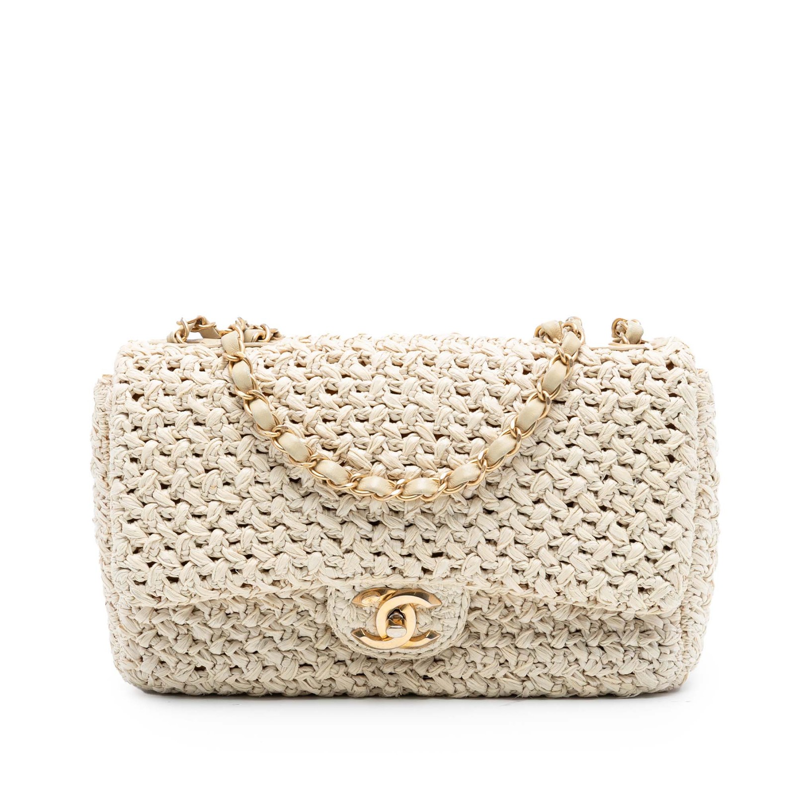 Authenticated Chanel Medium Classic Raffia Croche… - image 1