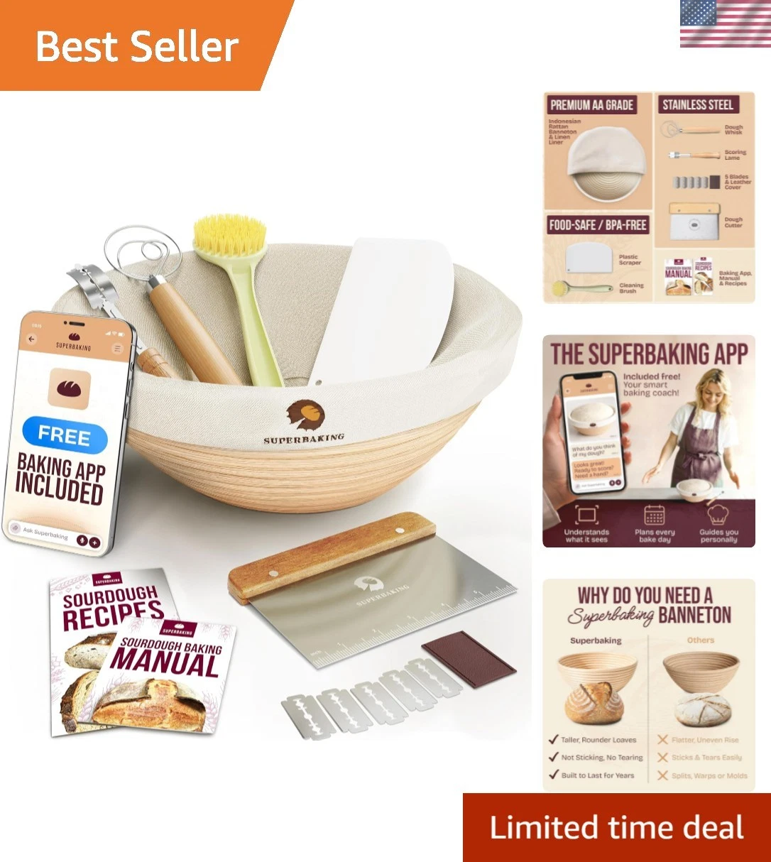 Banneton Bread Proofing Basket, Sourdough Bread Baking Supplies, Round 9 Inch...
Opens in a new wind