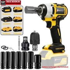 Cordless Electric Impact Wrench Drill 800Nm  1/2" High Torque Fit DeWalt Battery