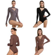 Women's V Neck Cut Out Leotard Long Sleeve Ballet Dance Leotard Dance Bodysuit