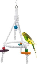 Bird Parrot Cotton Swing Round Perch Stand with Chew Toy for Parakeet Budgie
