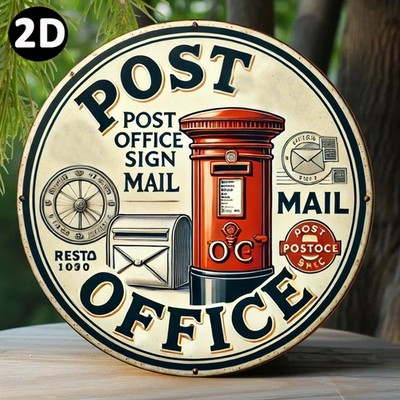 Round Post Office Metal Sign Vintage Mailbox Envelope Home Wall Art Decoration