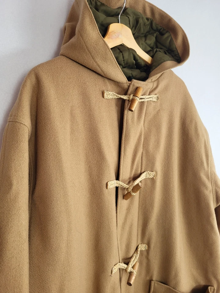 VTG Woolrich Men’s Wool Toggle Coat Quilted Hooded Tan XL USA Made Nautical Zip - Image 4 of 4