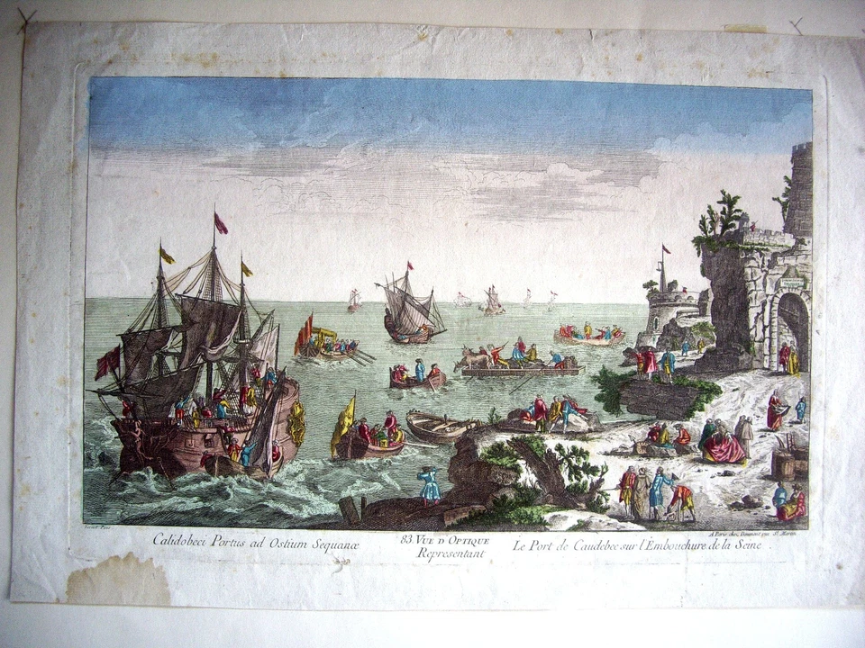 Vue d'optique Représentant le port de Caudebec sur l'embouchure de la seine 1745 - Photo 1/1