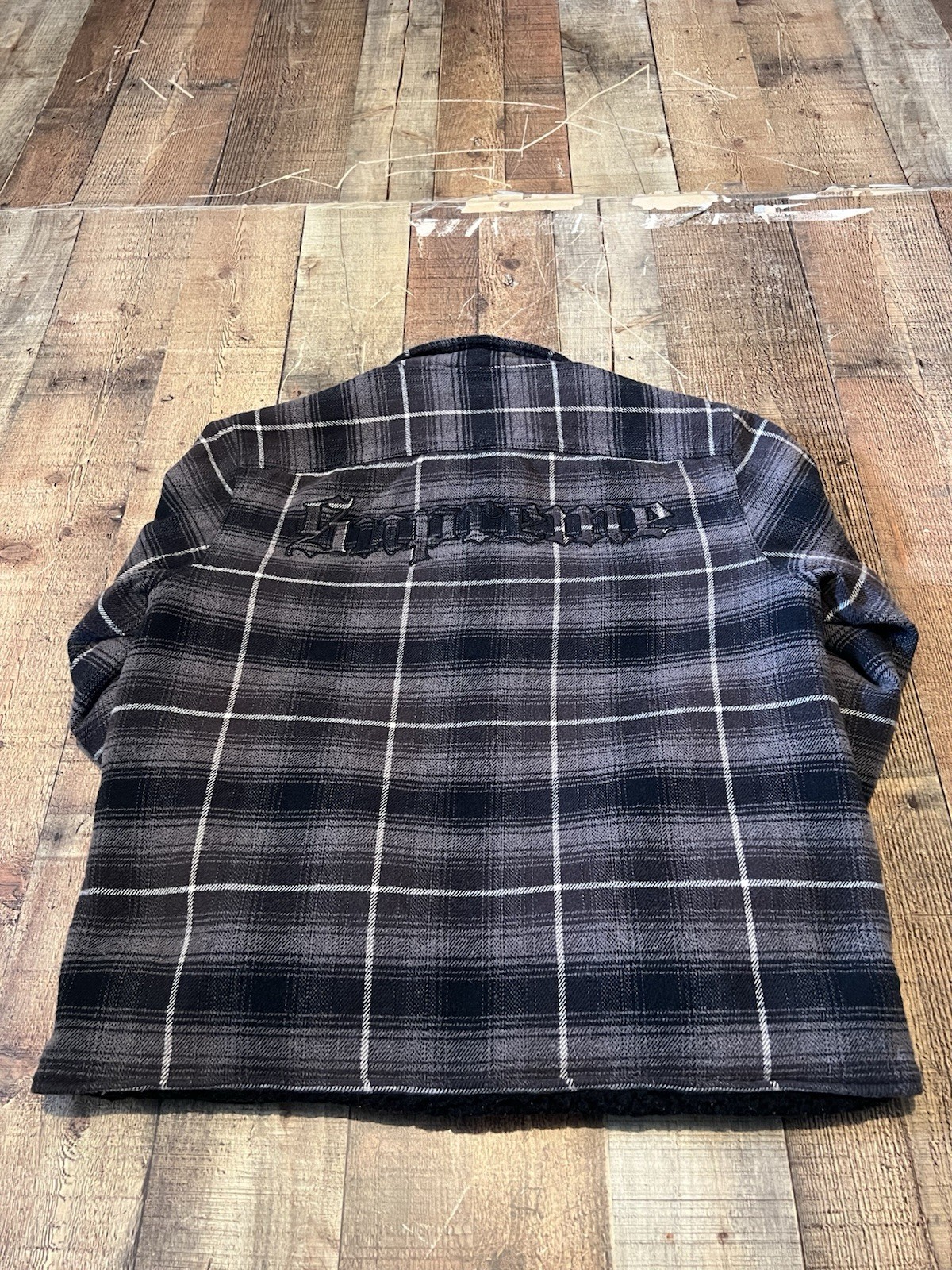 Supreme Shearling lined Button up Flannel Black -… - image 5