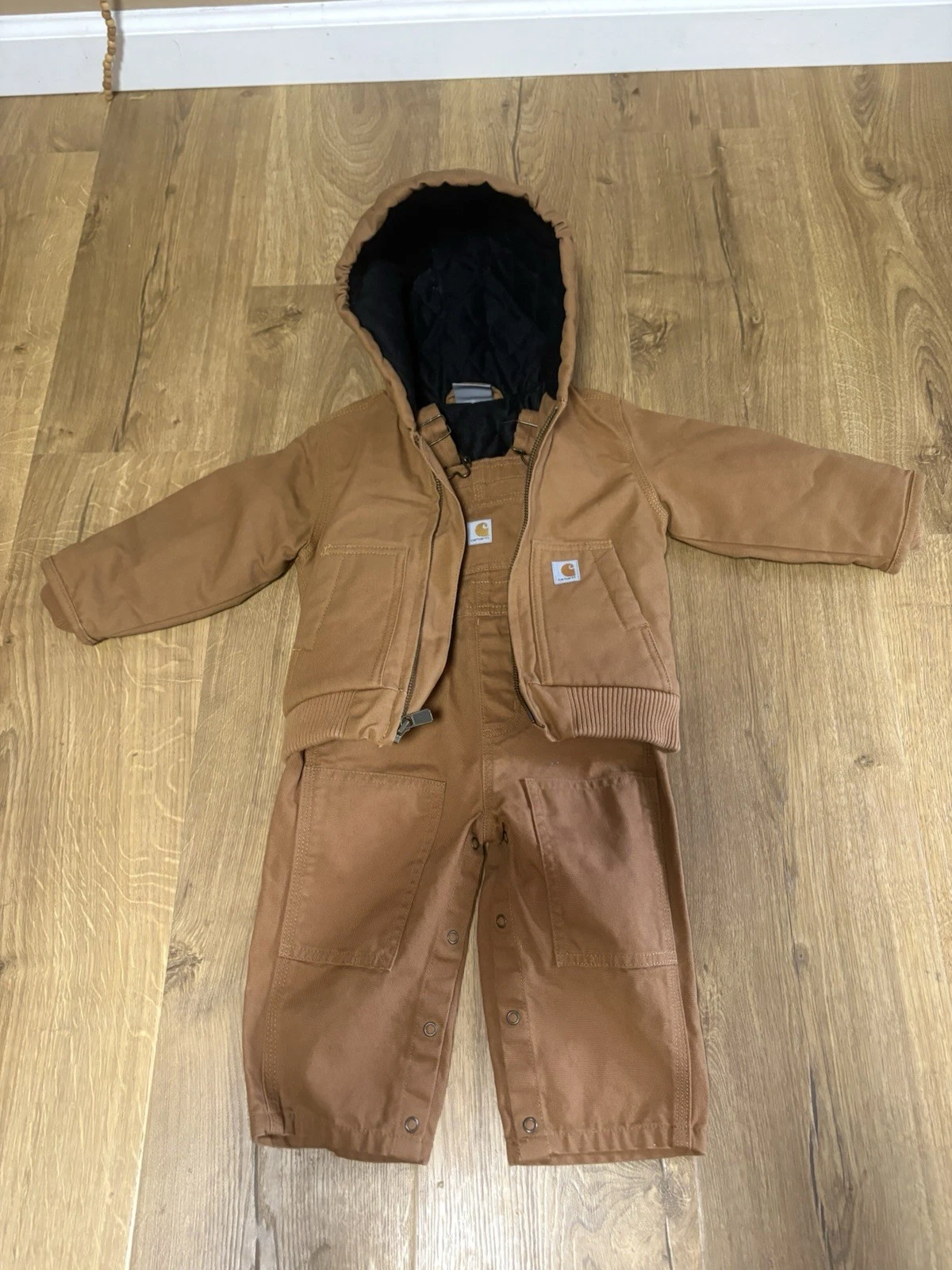 Carhartt Jacket Baby 12 Months Brown Canvas Hooded Jacket & Overalls