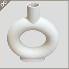 Modern Sculptural Donut Ceramic Vase | Matte Stone Finish | Nordic Japandi Decor