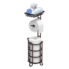 Toilet Paper Holder Stand Tissue Paper Roll Dispenser with Shelf for Bathroom...
