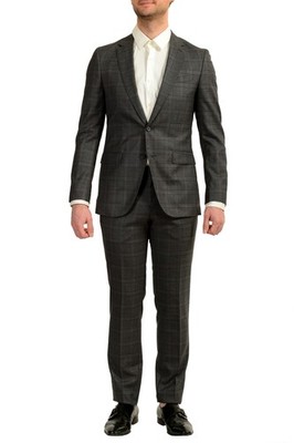 Hugo Boss Men's ''Novan6/Ben2'' Slim Fit Gray Plaid 100% Wool Suit US 42S IT 52S