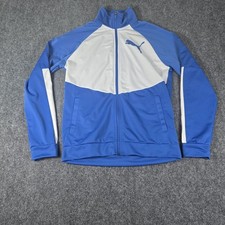 PUMA Mens Contrast 2.0 Colorblocked Logo Print Track Jacket Blue Size Small S