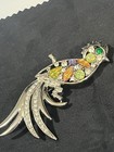 Parrot Bird Brooch Silver Tone Multicolor Rhinestone Opal Style Pin — photo 1