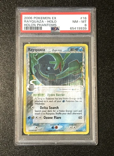 PSA 8 ⭐ RAYQUAZA #16 HOLO 2006 POKEMON HOLON PHANTOMS – EX ERA