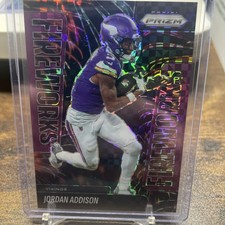 2025 Panini Prizm - Fireworks Jordan Addison #8 Purple Power Prizm /49