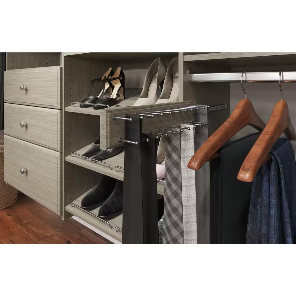 20 Hook Sliding Tie Rack Rustic Grey