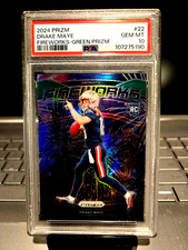 2024 Prizm Drake Maye Fireworks-Green Prizm Rookie #22 Gem Mt. 10 