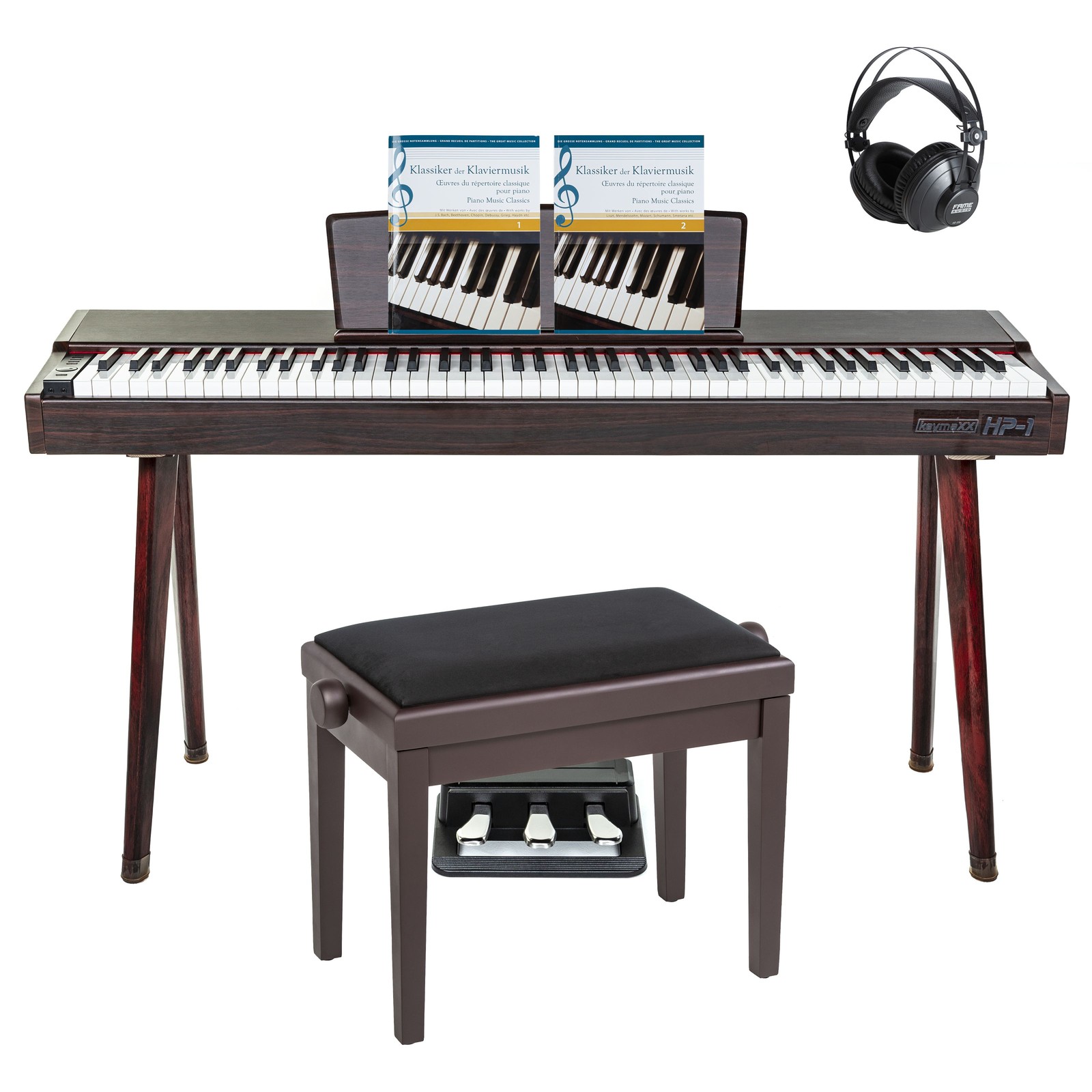 Dunkelbraunes E-Piano Set Hammermechanik 88 Tasten USB MIDI Kopfhrer 69590₽