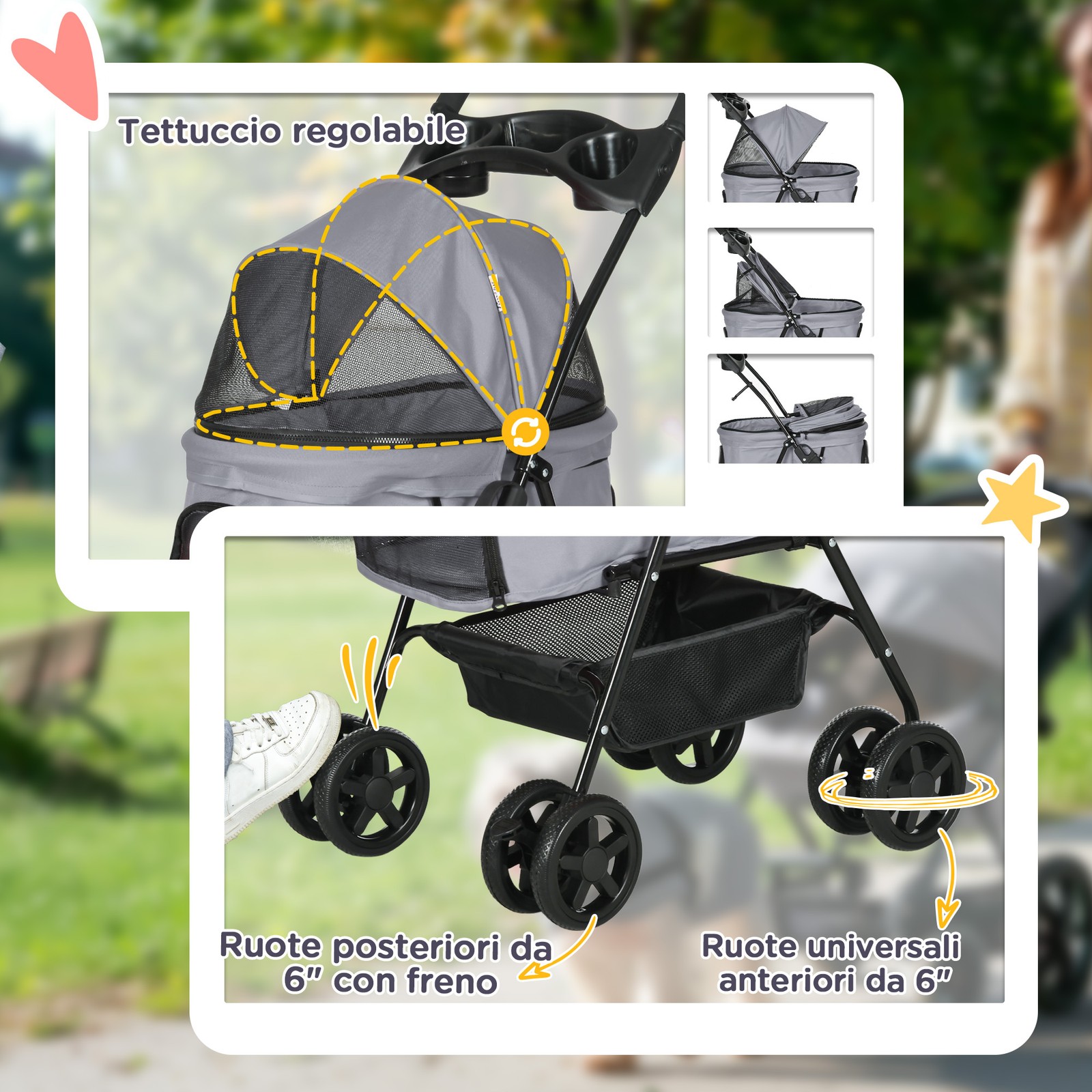 Passeggino Pieghevole per Cani con Guinzaglio foto 6
