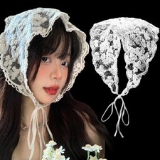 Lace Floral Hair Bandana - White Triangle Head Scarf for Women Girls - Boho