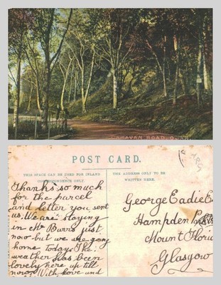 Alte Postkarte - Ganavan Straße Oban Schottland Bäume Landschaft UNBESPIELT