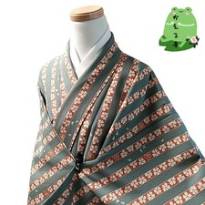 Kaerutei Ka30 Kimono, Synthetic Fiber, Washable Kimono, Vertical Stripes,
