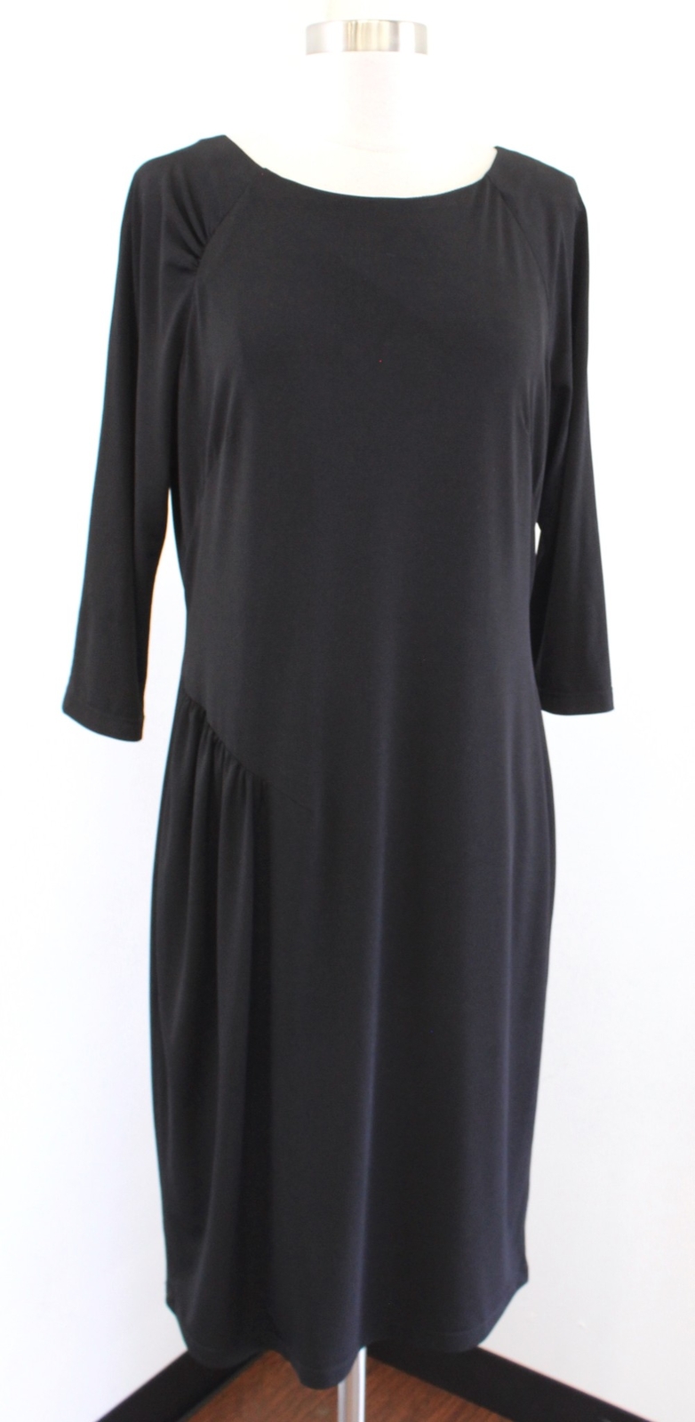 David Meister Solid Black Ruched 3/4 Sleeve Jersey Sheath Dress