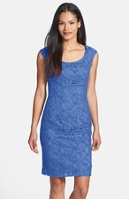 Adrianna Papell Scoop Neck Lace Sheath Dress SZ 16 Blue