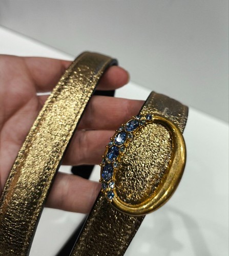 Alexander McQueen 2013 Vintage Thin Leather Gold Belt with Rhinestone Buckle - Picture 7 of 15