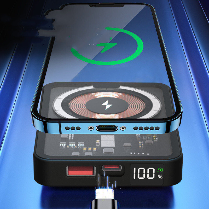 Magnetic Power Bank 10000mAh Wireless PD 22.5W Transparent LED Display for iPhone